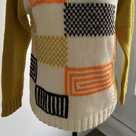 Maglieria di Lusso Cream/Mustard Geometric Embroidered Mock-Neck Sweater – EU M - Picture 4 of 11